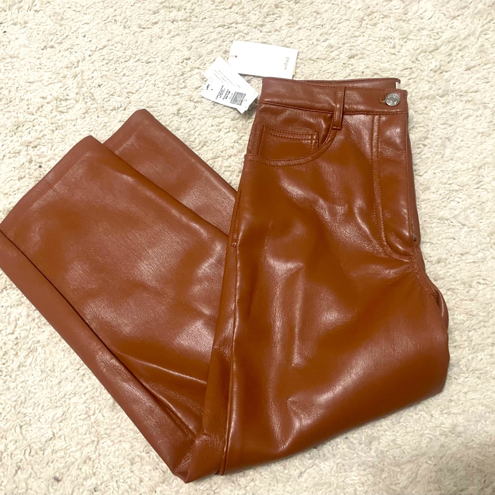 Aritzia Wilfred brown leather pants